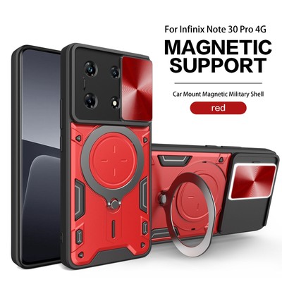 For Infinix NOTE 30 Pro 4G, Armor Slide Lens Camera Cover Magnetic Stand Case