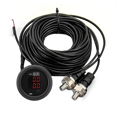 52MM Dual Digital Display Air Pressure Gauge Air Suspension Gauge Kit 0-232 PSI