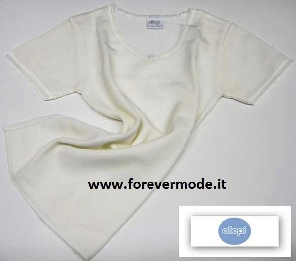 T-shirt bambina Ellepi o Trevi manica corta in lana cotone con profilo smerlato