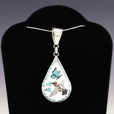 NATIVE AMERICAN ZUNI INLAY HUMMINGBIRD PENDANT BY QUINTIN QUAM