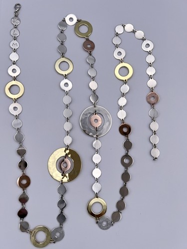 Robert Lee Morris RLM Studio Tri-Color Circle Disc Link Necklace 42"