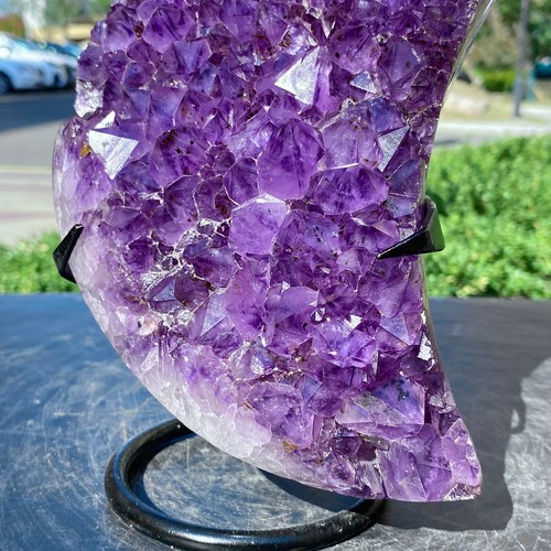 6.56LB Natural high-quality amethyst quartz crystal moon shaped decoration+brack - Picture 15 of 16