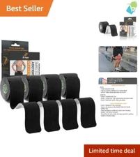 Athletic Muscle Support Tape - 80 Black Precut Kinesiology Strips, 10" Stretch
