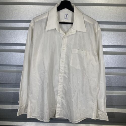 Vintage YSL Yves Saint Laurent Menswear Dress Shirt Size 17 34/35 White Logo - Afbeelding 1 van 14