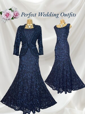 CHESCA Size UK 14 Navy Cornelli Mother Of The Bride Outfit Long