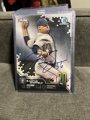 Justus Sheffield AUTO SIGNED 2019 5x7 Bowman Top 100 14/49