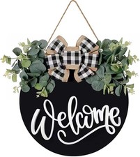 Welcome Sign for Front Door Porch Decor Farmhouse Wreath Wall Decor  30cm Round