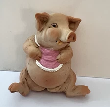 Vintage Comical Pig Laying on Her Back, Pink Bib Marked Made in Italy & Maker