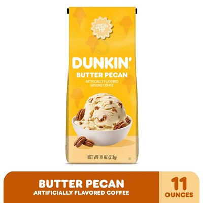 Dunkin  Butter Pecan Artificially Flavored Coffee, Ground Coffee, 11 oz Bag