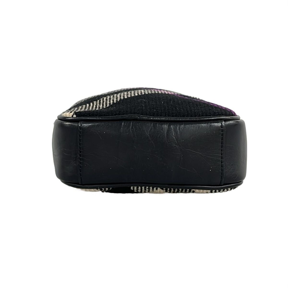 Burberry Shoulder Bag Black White Purple Plaid Wool Leather  Authentic thumbnail 5