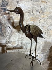 ANTIKE PENDELFIGUR MESSING VOGEL 45X40 cm FISCHREIHER BALANCE GARTEN SKULPTUR