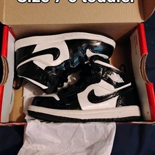 Nike Air Jordan 1 High Top Toddler Sneakers 7C Black White Leather Basketball