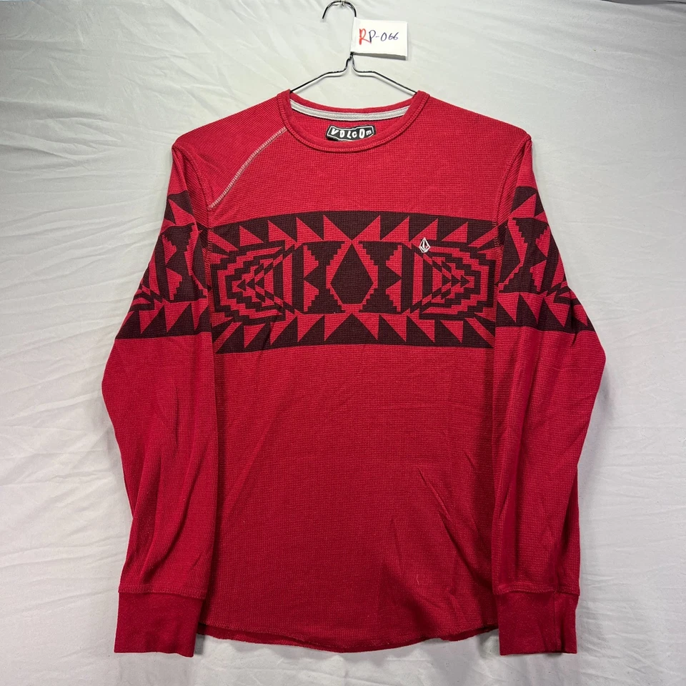 Vintage Y2K Volcom Thermal Shirt Mens Small Red Long Sleeve Waffle Knit Skate - Image 2 of 4