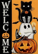 Welcome 5D Diamond Drill Dot Art Kit Black Cat Ghost Jack-O-Lantern Pumpkin Hall