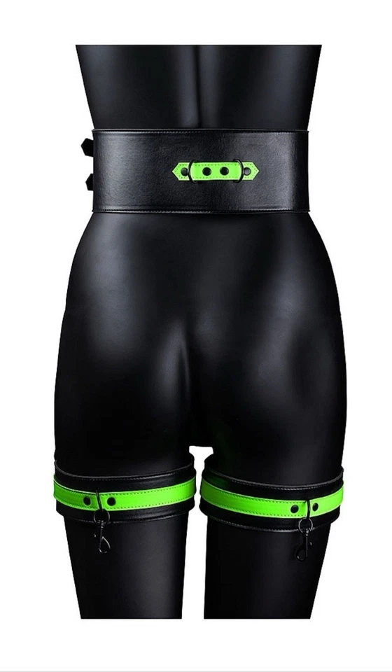 OUCH! Puños y muslos VERDE NEÓN que brillan en la oscuridad con sujeción para cinturón | L/XL Foto 4 de 4