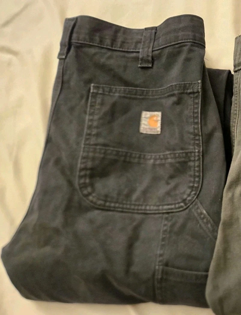 Men's Carhartt Relaxed Fit 34/32 Twill Utility Work Pants Black Rugged Flex