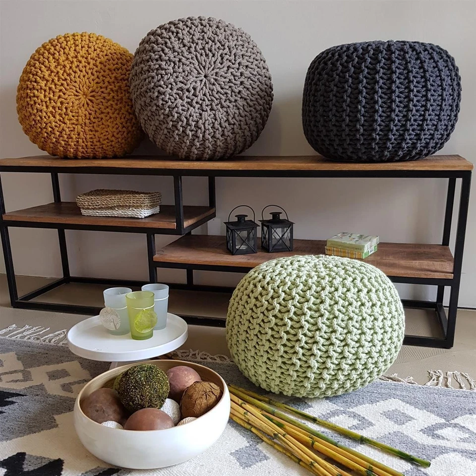 Strickhocker Pouf Sitzpouf Sitzpuff Grobstrick Pouf Bodenkissen Ø 45cm - Bild 2 von 4