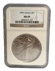 1992 American Silver Eagle $1 Dollar Coin One Troy Ounce 0.999 Fine NGC MS69