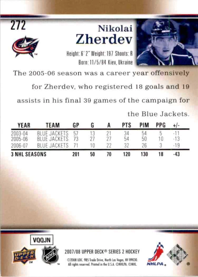 2007-08 Upper Deck Nikolai Zherdev #272 - Image 2 of 2