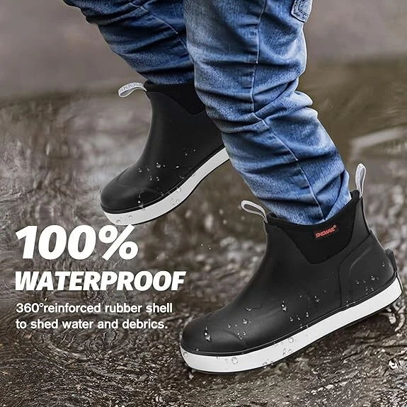 Boys' & Girls' Waterproof Rain Boots – Non-Slip Rubber, Black,5 Big Kid - Image 2 of 4