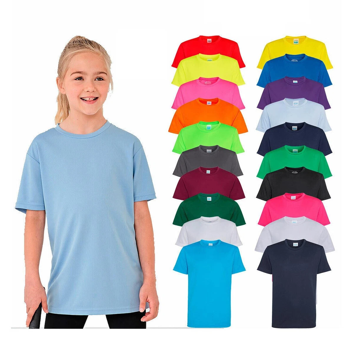 Just Cool Kids T Shirt Boys Girls Wicking School Sports Football PE Top AWDis