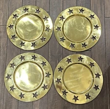 (4) Vintage Brass Gold Tone With Star Cut-out 13” Charger Plates Holiday Wedding