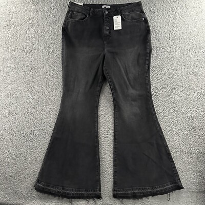 Forever 21 Womens Jeans Black Size 14 Flare Distressed Denim Cotton Blend 