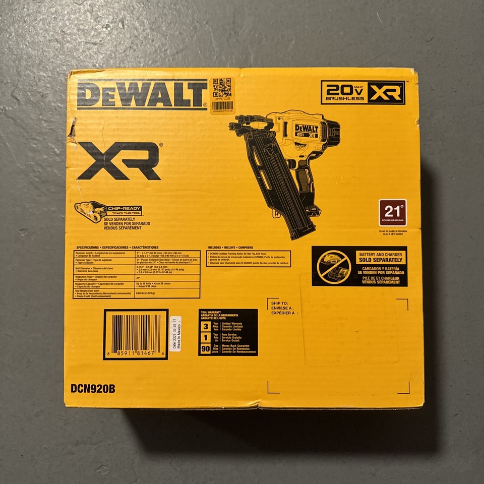 Dewalt DCN920B 20V MAX Cordless 21Degrees Plastic Framing Nailer (Tool