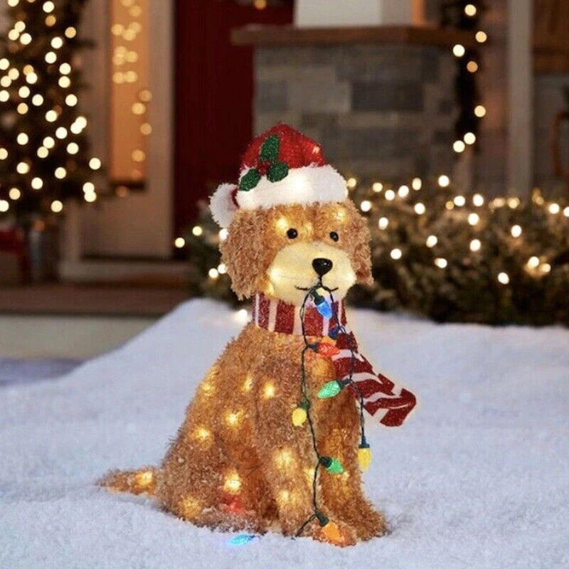 Weihnachten LED Leucht Goldendoodle Hund Hof Pfahl Außen Garten Deko