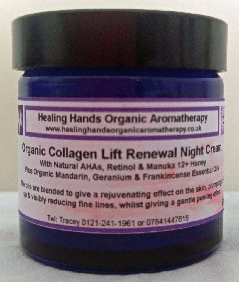 HEALING HANDS ORGANIC AROMATHERAPY Natural Luxury Organic Renewal Night Cream with AHA, Retinol, Manuka + Collagen