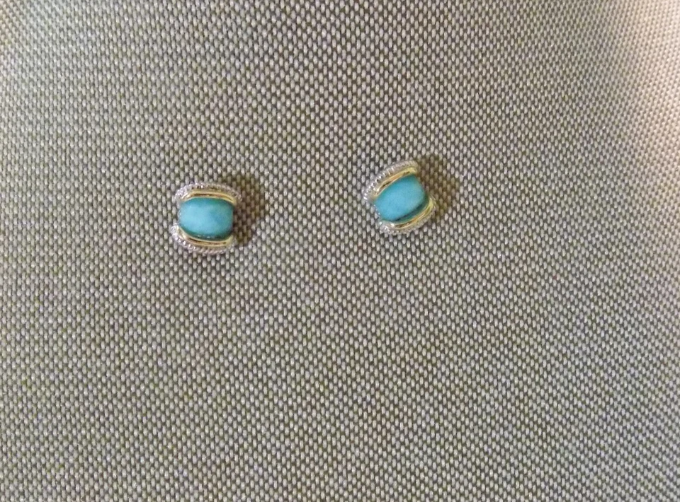 $595 JUDITH RIPKA ETERNITY 925 STERLING SILVER 18K AMAZONITE STUD Earrings EUC - Image 4 of 4