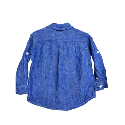 Janie and Jack 12-18 Months 100% Linen Blue Button Down Long Sleeve Dress Shirt - Picture 2 of 4