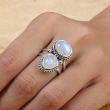 925 Sterling Silver Natural Moonstone Ring Gemstone Women Jewelry For Her Z 66