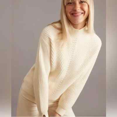 Marine Layer Skylar Ivory Cream Sweater L Turtleneck Cotton Blend ribbed knit