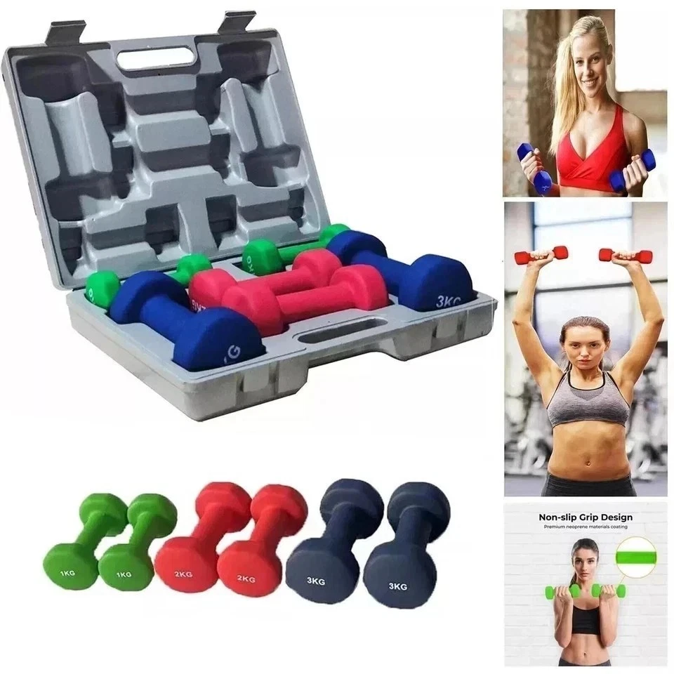 12kg Dumbbell Set Neoprene Coated with Carry Case Rubber Vinyl Gym Hand Weights
Opens in a new windo