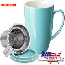 Sweese 15oz Porcelain Tea Mug with Infuser and Lid – Microwave Safe, Ergonomic