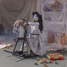 Rocking Horse Girl Halloween Prop 28" Life-Size | Haunted House Animatronic