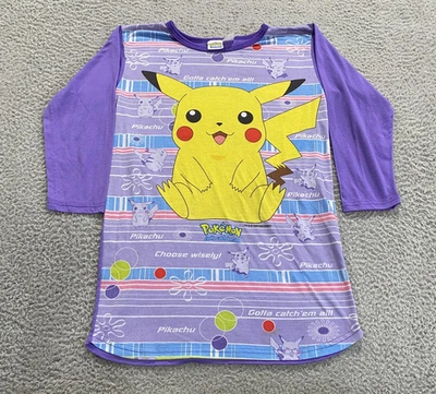 Vintage Pokemon Sleepshirt Girls 10-12 Purple Pikachu Graphic Nightgown 90s - Image 1 of 4