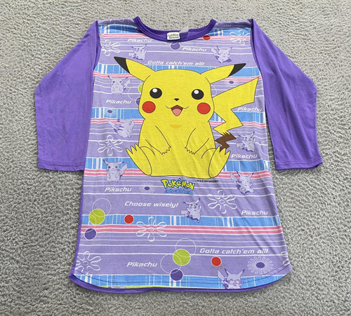 Vintage Pokemon Sleepshirt Girls 10-12 Purple Pikachu Graphic Nightgown 90s