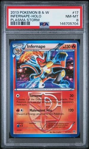 2013 POKEMON BLACK & WHITE PLASMA STORM #17 INFERNAPE-HOLO PSA 8