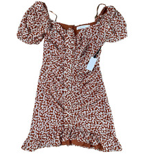 ASTR The Label M Medium Dress Bodycon Ruched V-Neck Floral Off Shoulder Chedron