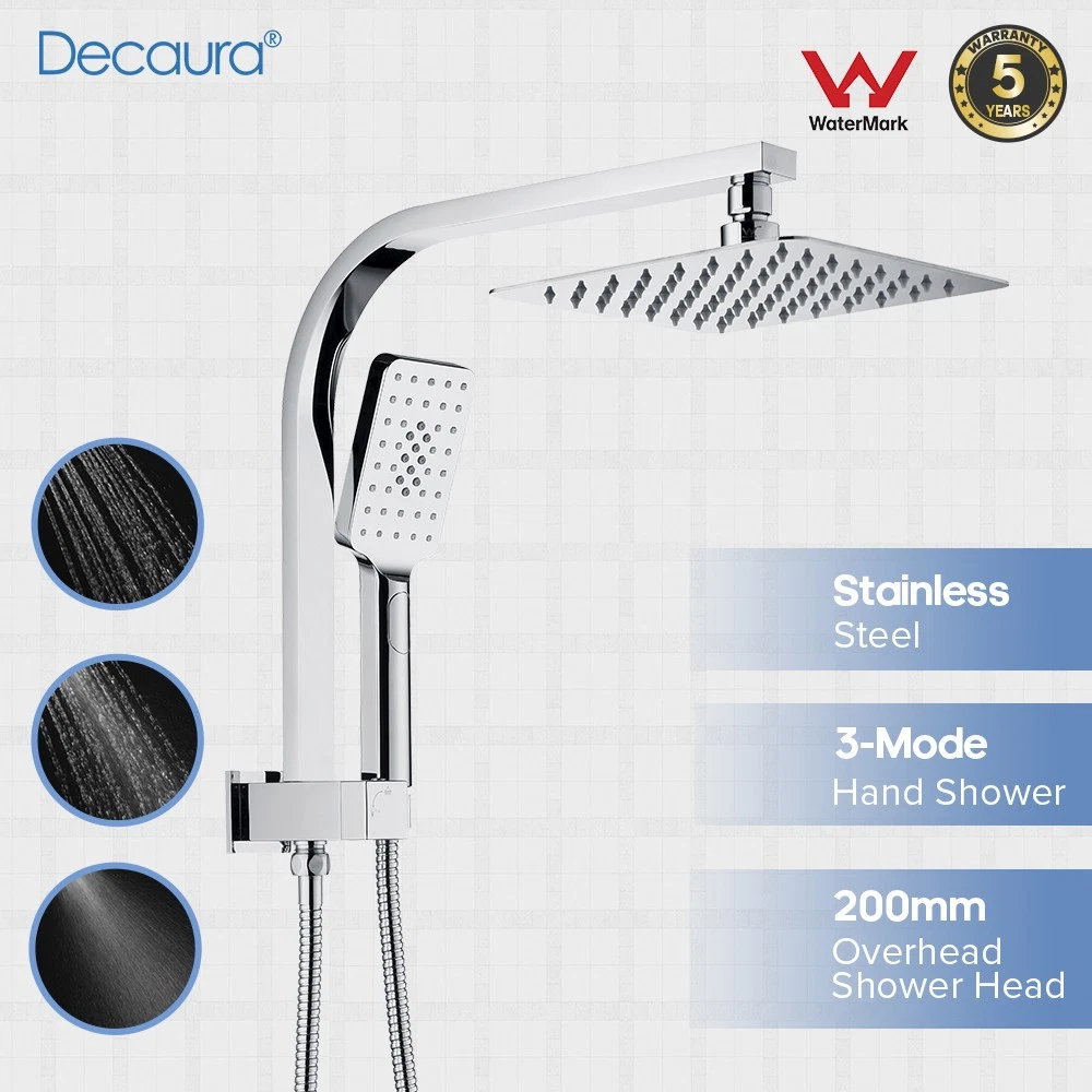 Decaura 8'' Square Chrome Shower Head Set High Pressure Gooseneck Shower Arm