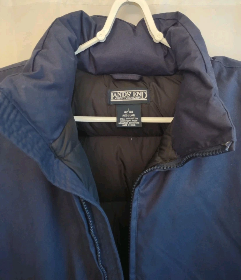 LAND'S END  Men's Large Blue Down Parka Hooded Puffer Jacket Excellent Condition - Image 4 of 4