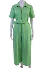 Trina Turk Women Green Collared Short Sleeve Jumpsuit Size 6