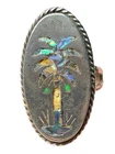 Vintage Taxco Mexico 925 Silver Abalone Palm Tree Inlay Ring Size 5.75–6 READ