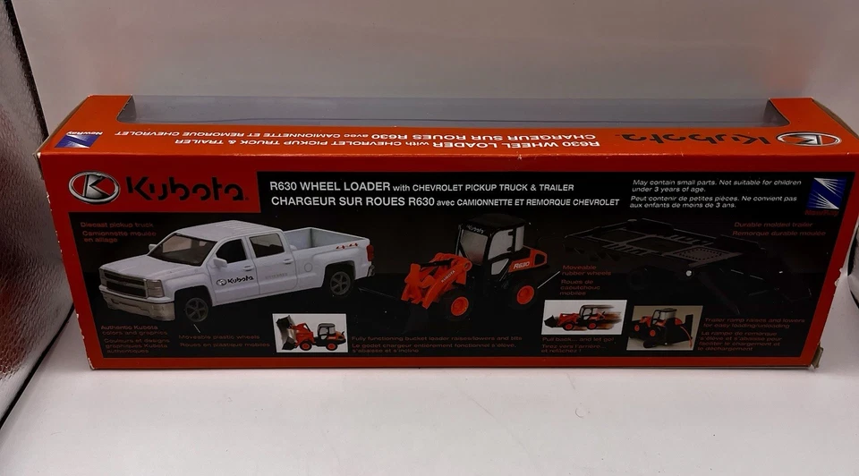 NewRay Kubota R630 Wheel Loader with Chevrolet Silverado Truck and Trailer 10" - Image 3 of 4
