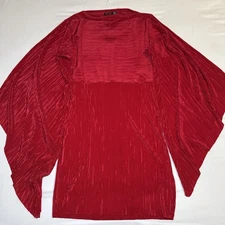 Boohoo Womens Red Long Cape Sleeve Pleated Semi Sheer Mini Dress SZ 10 NWT