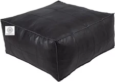 Footstool 30'' Handmade Black Square Moroccan Leather Ottoman Unstuffed