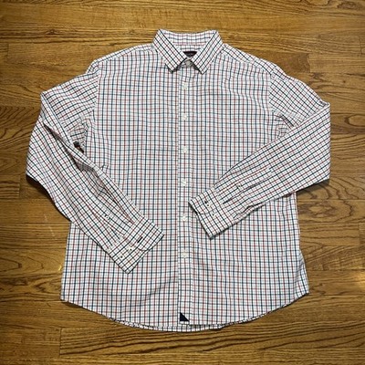 UNTUCKit Shirt Mens Medium White Red Blue Plaid Kesser WF Wrinkle Free Cotton