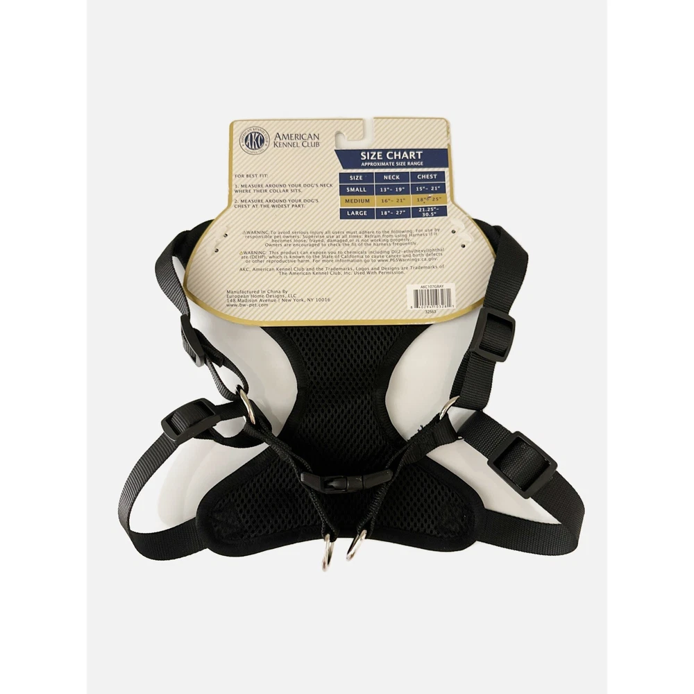 Dog Harness AKC Step-In Size Med 18”-25” Gray